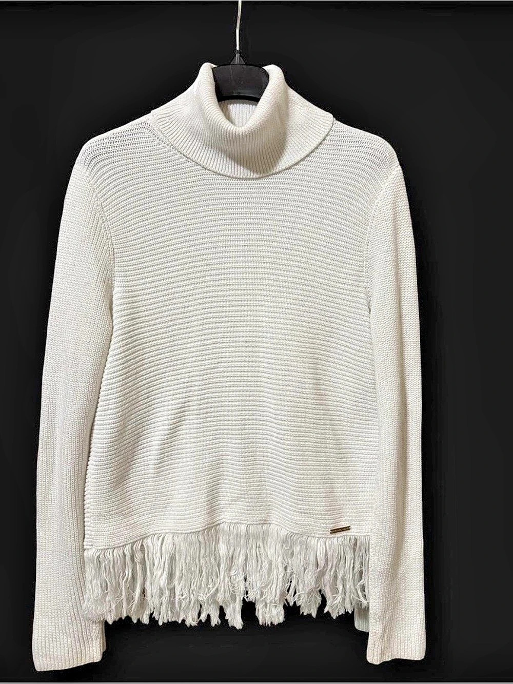 Michael Kors Fringe Turtleneck Sweater in White Size Large